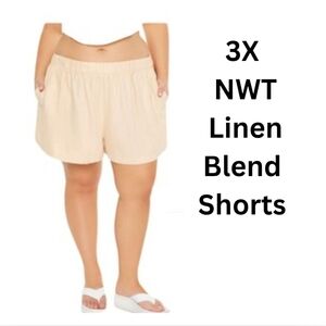 NWT 3X Linen Blend Shorts Oatmeal Neutral Casual V-2462
